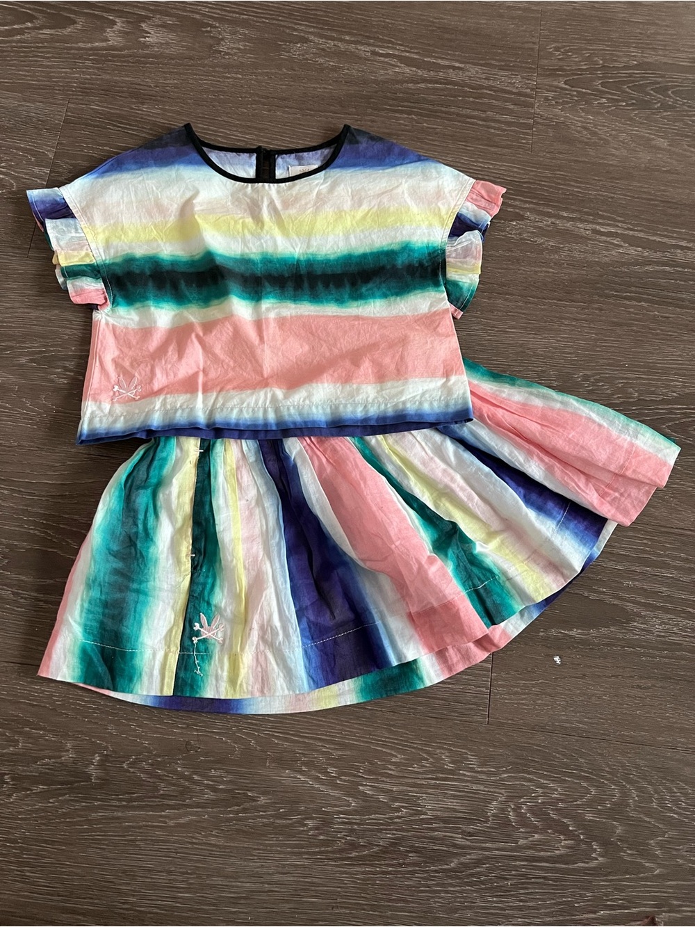 No Added Sugar Pastel Rainbow Girls Dress with Black Trim